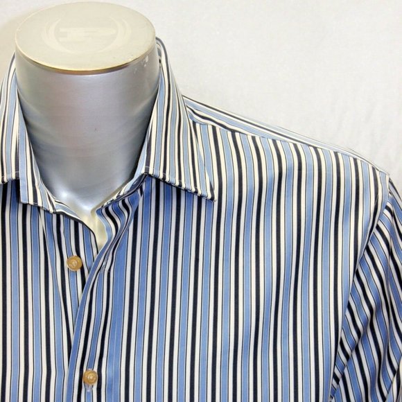 Men's Rufus Pinstripe NavySky BlueWhite Button Down Long Sleeve Shirt